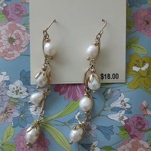 Laura Ashley Gold Linear Pearl Drop Earrings